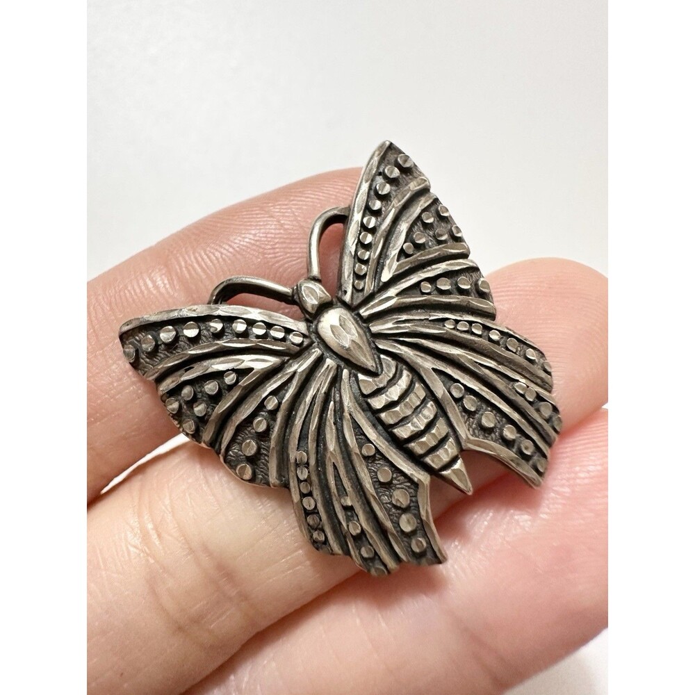 Vintage Sterling Silver Diamond Cut Butterfly Pin Brooch